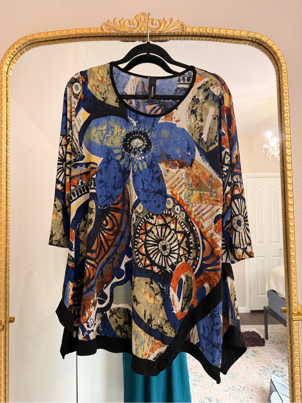 Women's Blue Abstract Floral Scoop-Neck Tunic